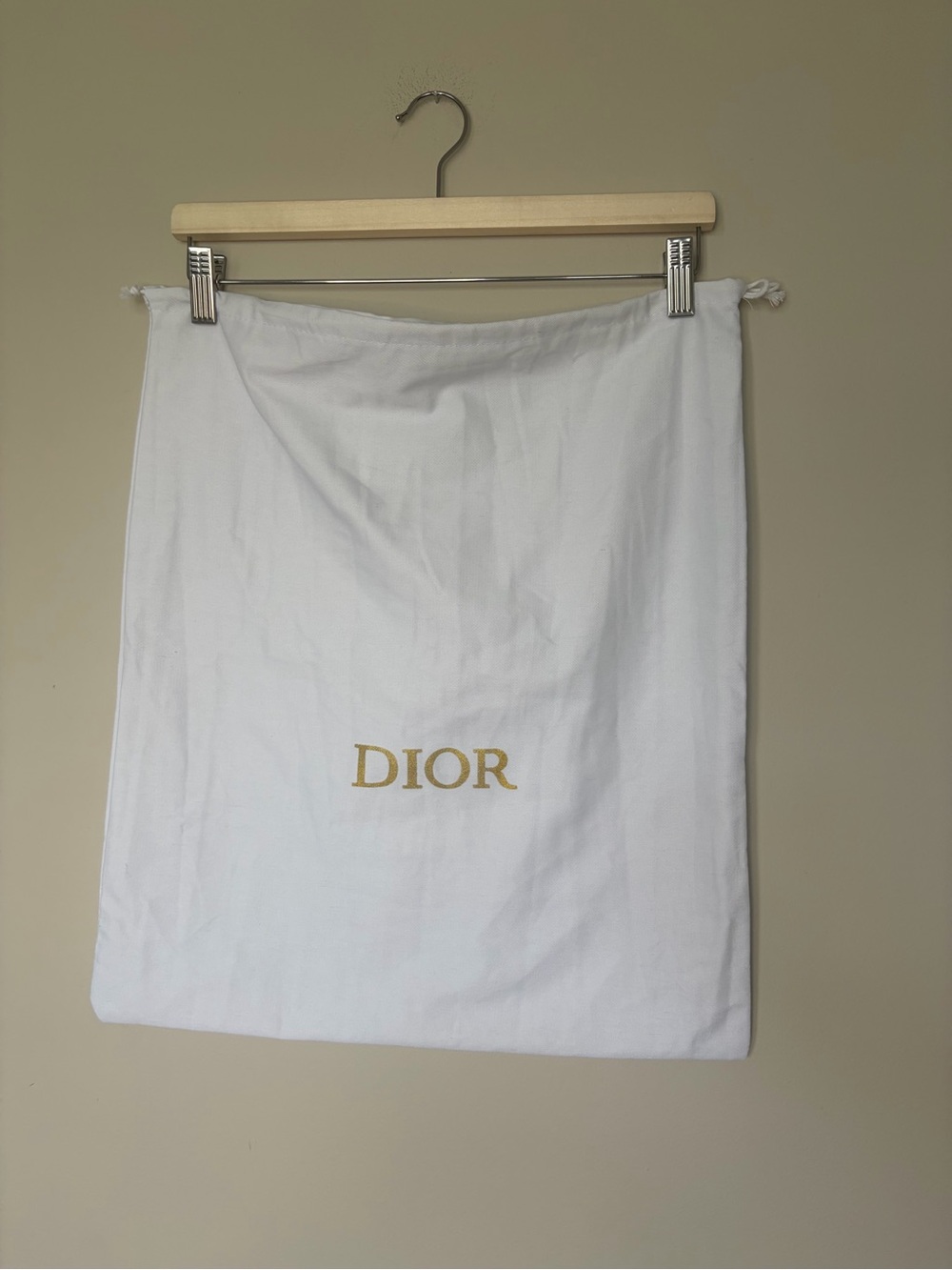 Dior White Cotton Drawstring Bag with Gold Logo